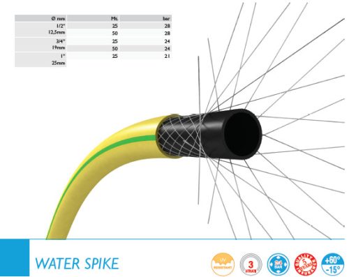 Spike szövetbetétes locsolótömlő 1″ 50 fm sárga